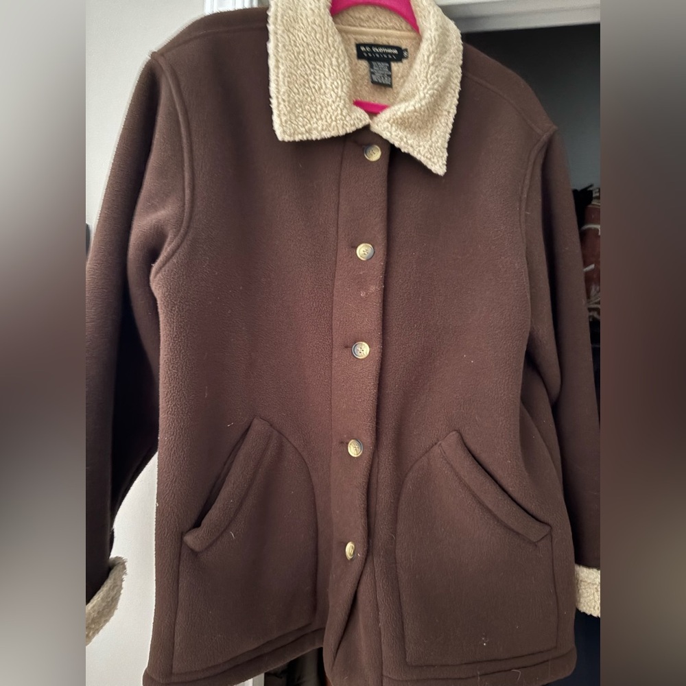 BC clothing Brown Sherpa like Fleece Jacket with Cream Collar